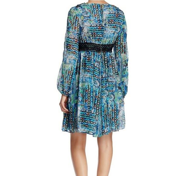 Betsey Johnson Gypset Watercolor Print Crochet trim Boho Chiffon dress size 6 - Picture 3 of 13